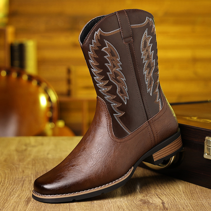 Embroidery On Leather - Botas de vaquero occidentales retro de