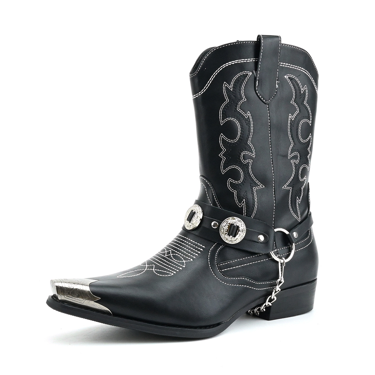 Embroidery On Leather - Botas de cuero estilo western para