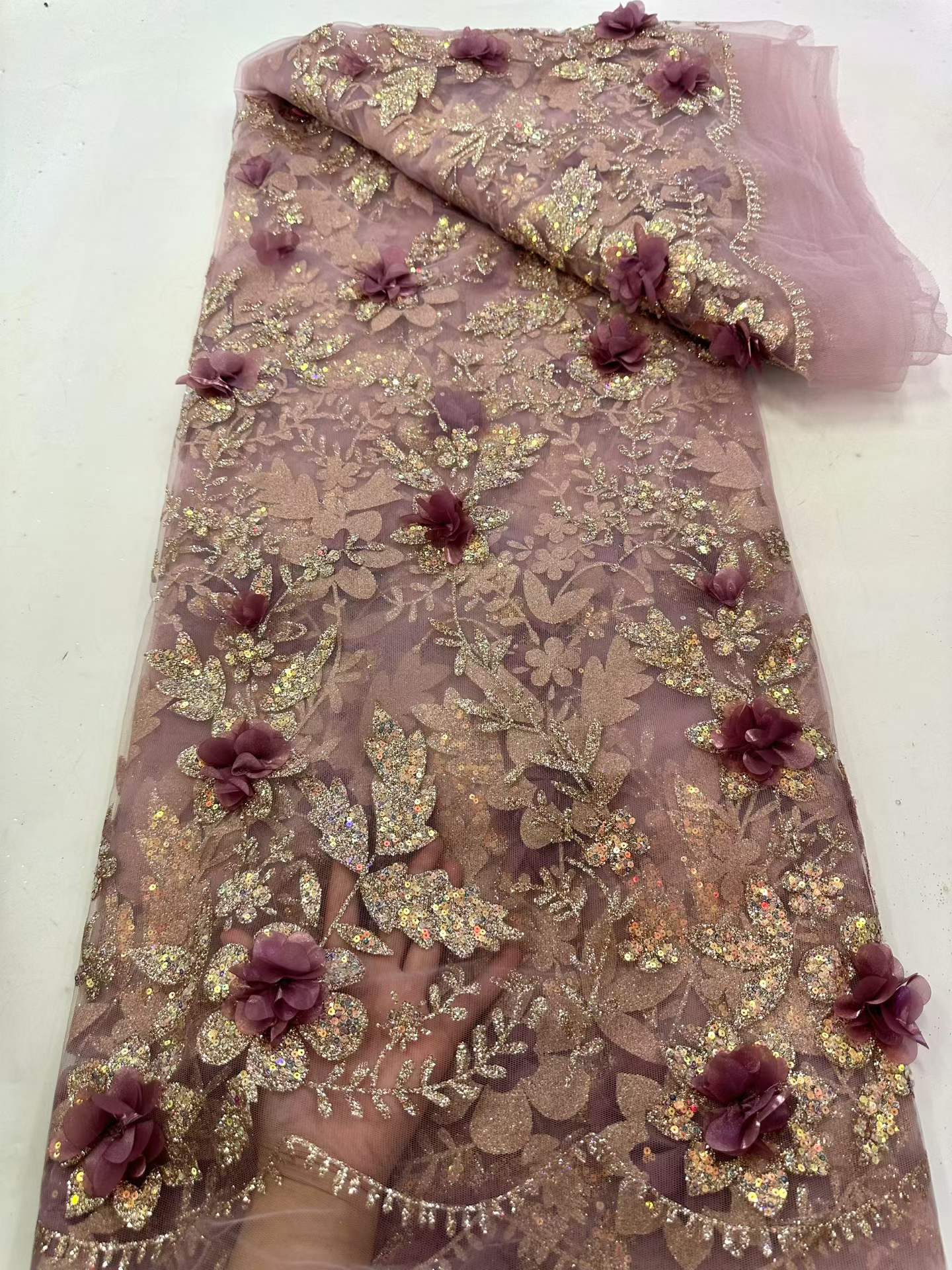 Embroidery Flower Pattern - Tela de encaje africana bordada con