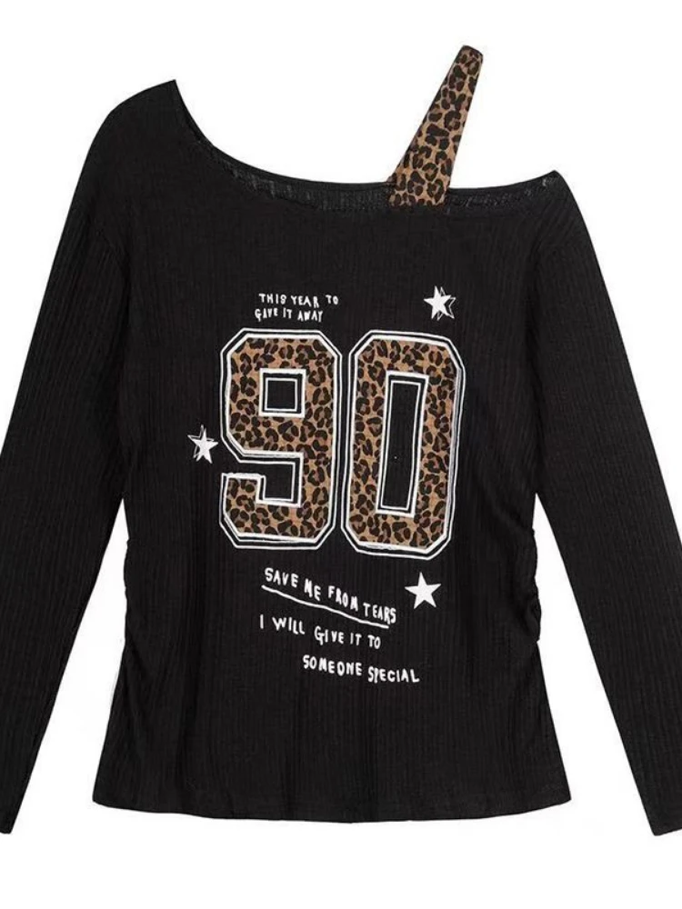 Embroidery A - Camiseta Y2K con estampado de leopardo