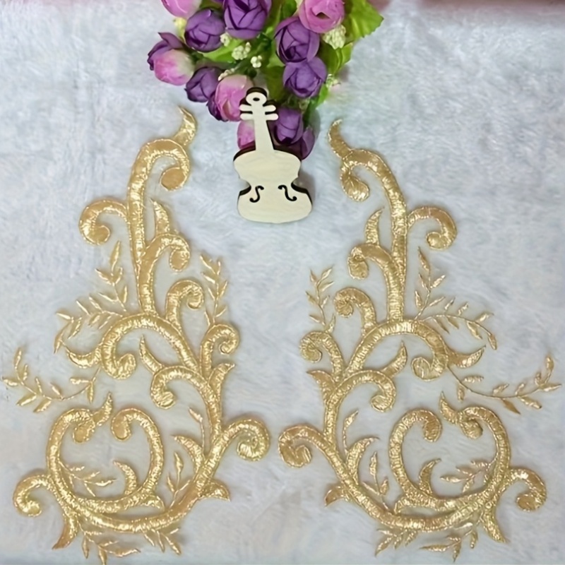 Embroidery Flower Pattern - 2 pares de apliques de encaje