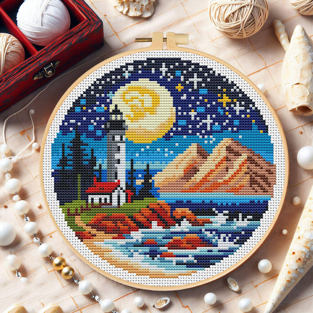 Punto de cruz faro mar Luna DI - Stitch Marker Ring reseña y precio