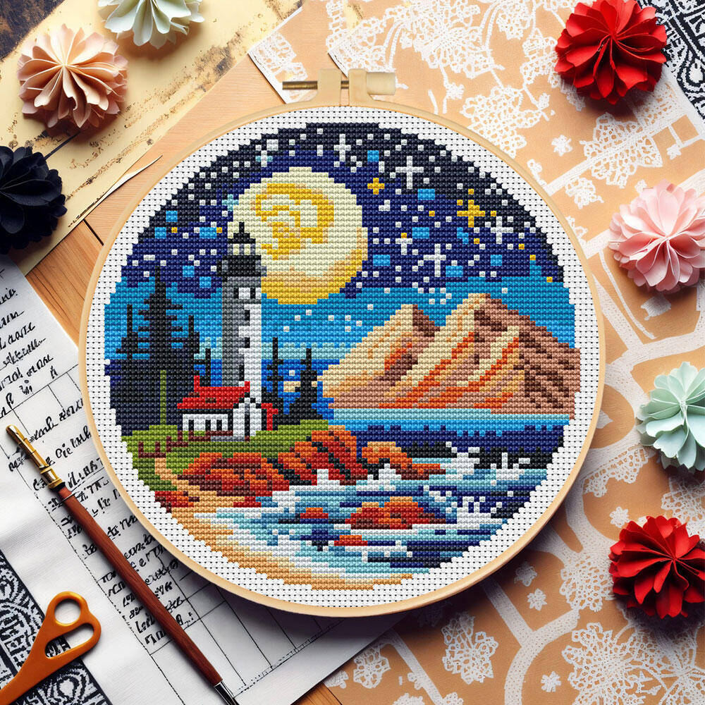 Punto de cruz faro mar Luna DI - Stitch Marker Ring reseña y precio